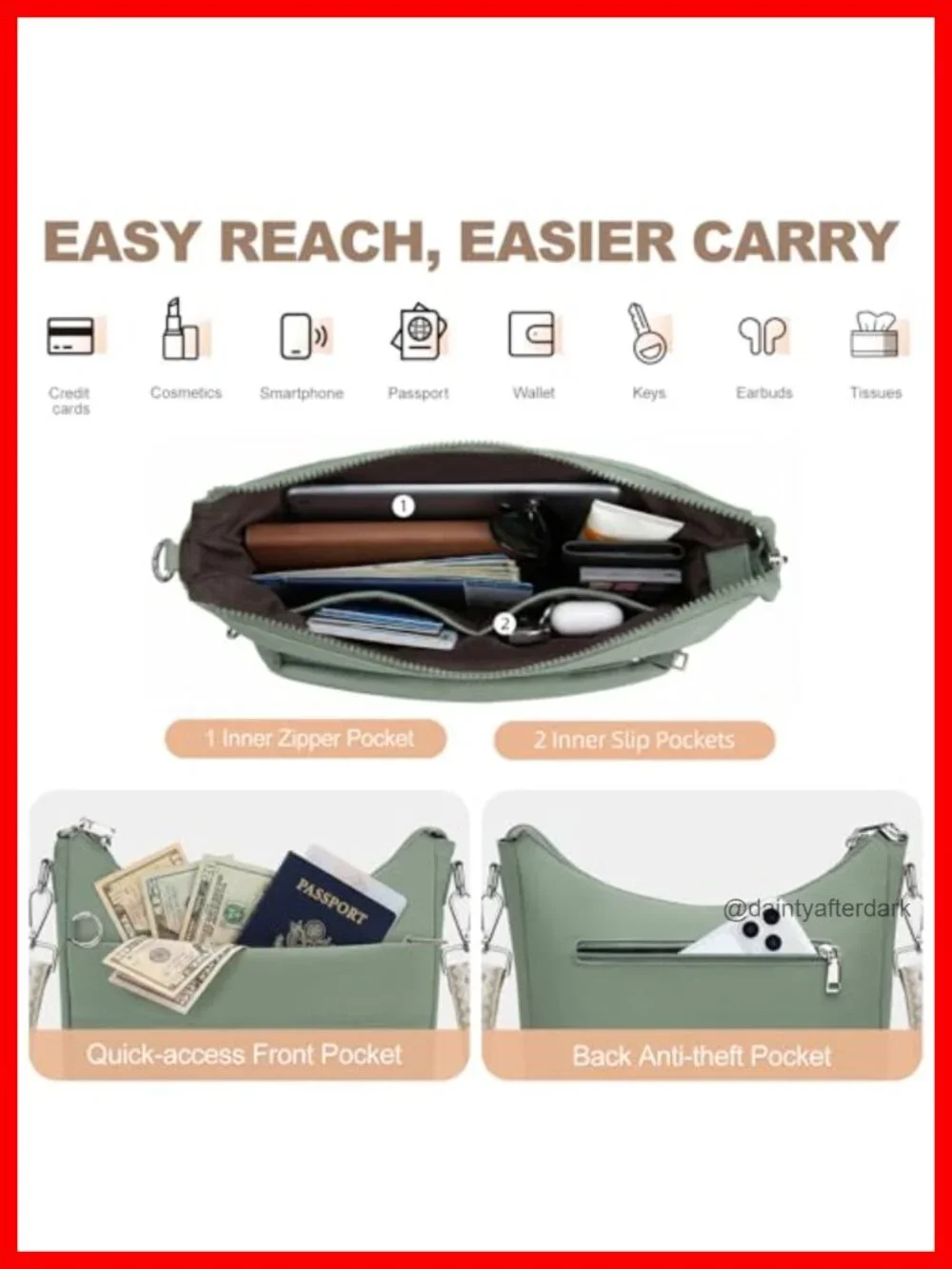 Women's Anti-Theft RFID Blocking Crossbody Hobo Bag with Wallet Pockets